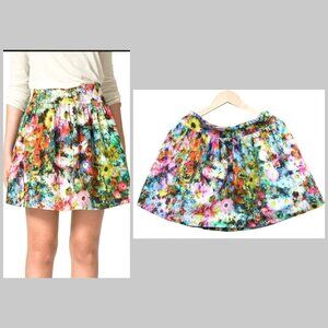 ZARA Floral Print Sexy Multicolor Mini Skirt Size Large  Zip UP Pockets tropical